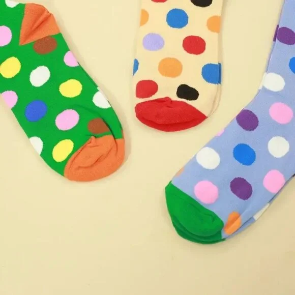 Miley Splash Womens Polka Dot Socks Colorful Dots on Cream Black Heel Red Toe - Picture 4 of 10